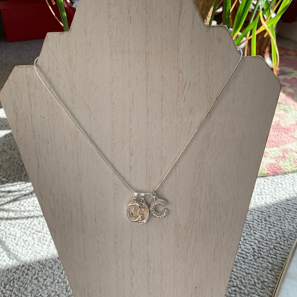 Triple Letter C Initial Charm Necklace Silver Tone - Picture 5 of 7